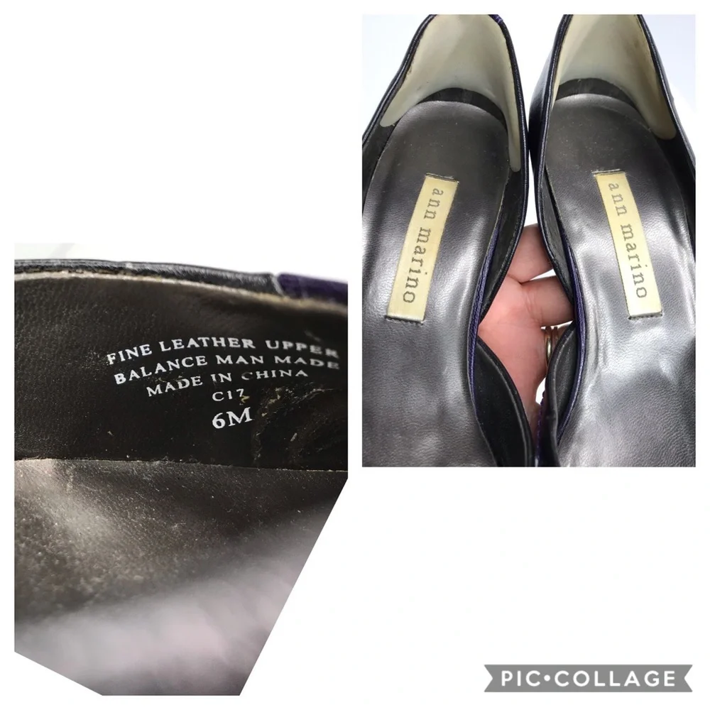ANN MARINO Leather Purple Black Quilted Heel 6M